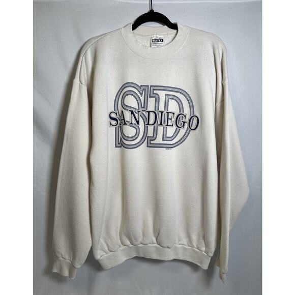 VTG San Diego Sweatshirt Men's 2XL White 90s Big Logo Made In USA - Picture 1 of 7
